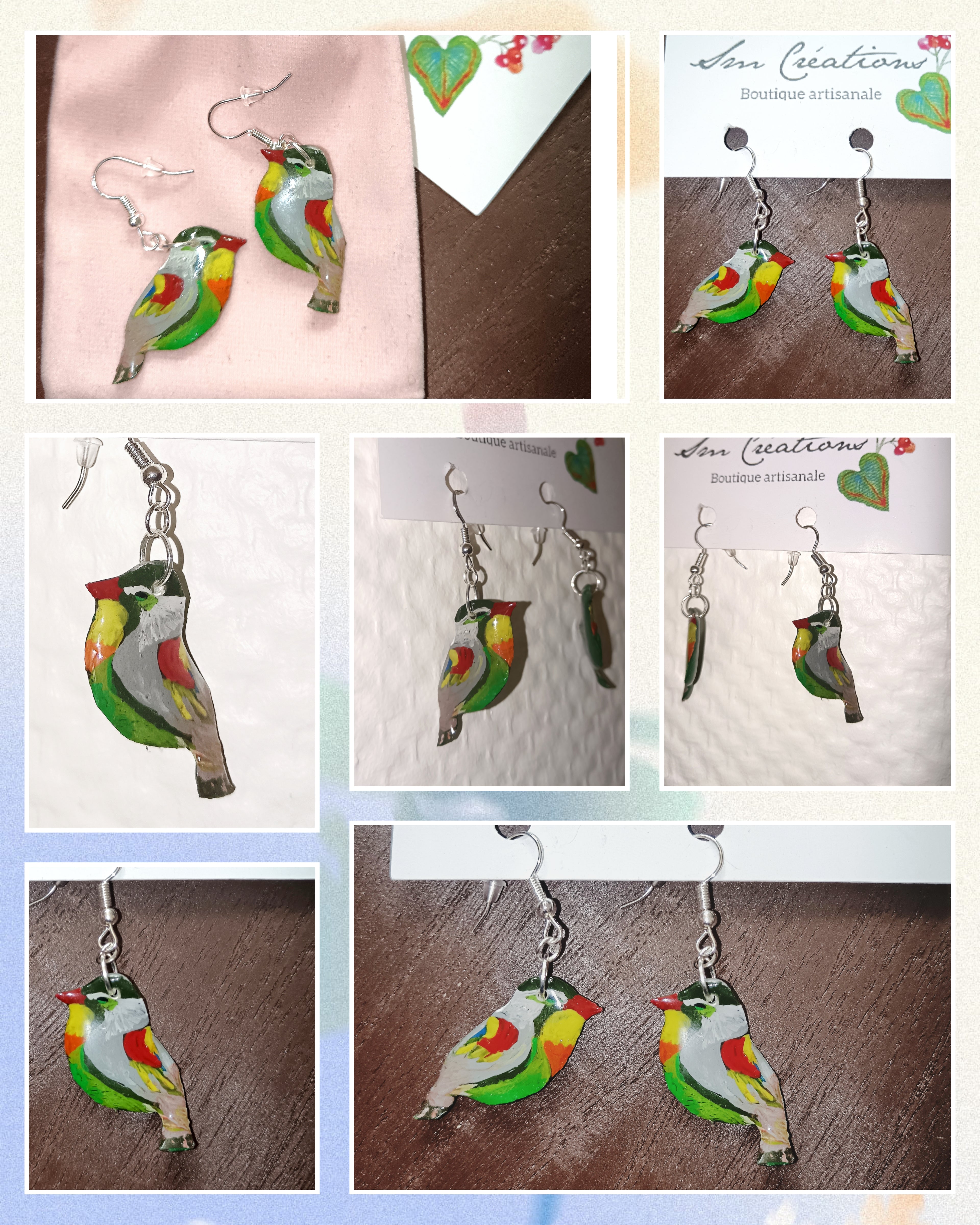 Boucle d'oreille artistique |''Rossignol du Japon'' Jardin Privé| 95% Naturel Fais Main