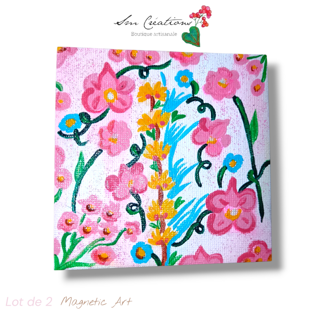 Peinture décoratif joviale aimanté ''Booking Flowers''| Signé Sm (Lot de 2)