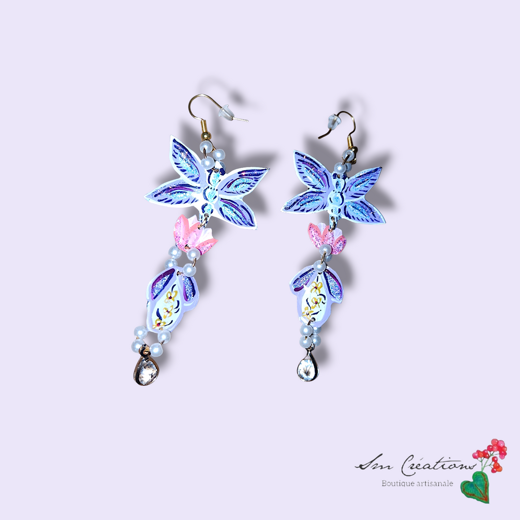 Boucle d'oreille artistique |''L'envol 💜 ''| 95% Naturel Fais Main - Arte chic