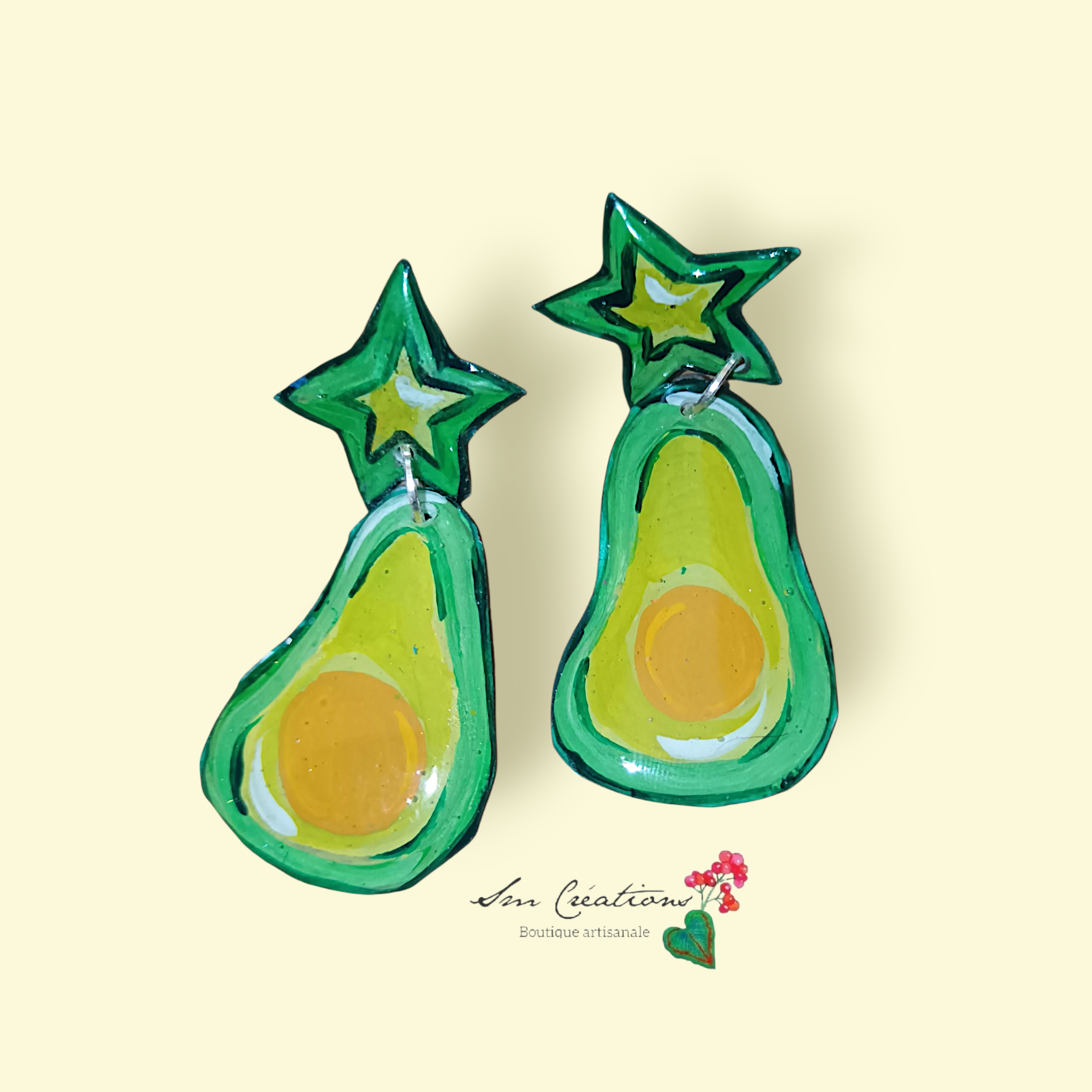 Boucle d'oreille artistique |''Avocado ''| 95% Naturel Fais Main