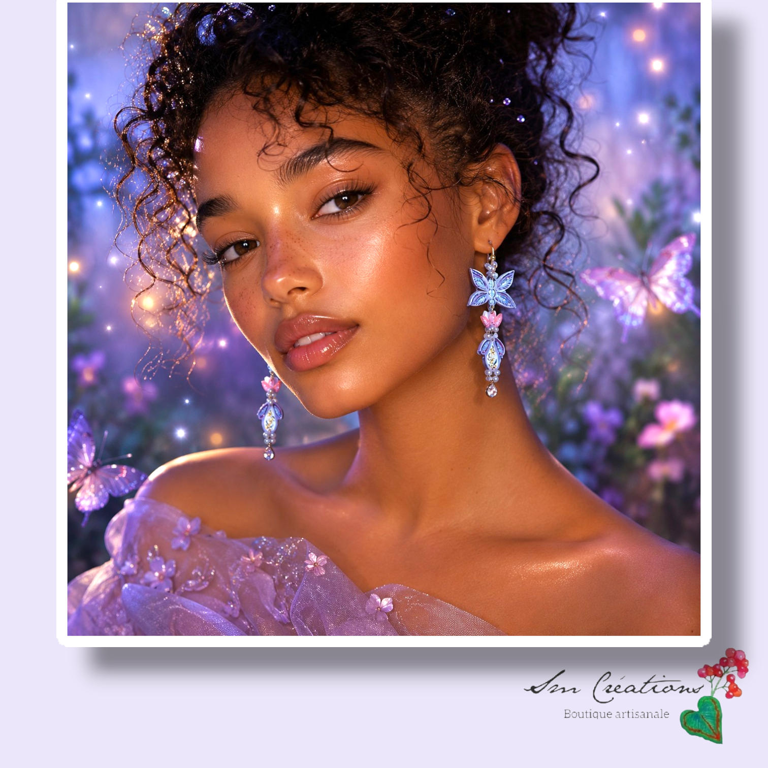 Boucle d'oreille artistique |''L'envol 💜 ''| 95% Naturel Fais Main - Arte chic