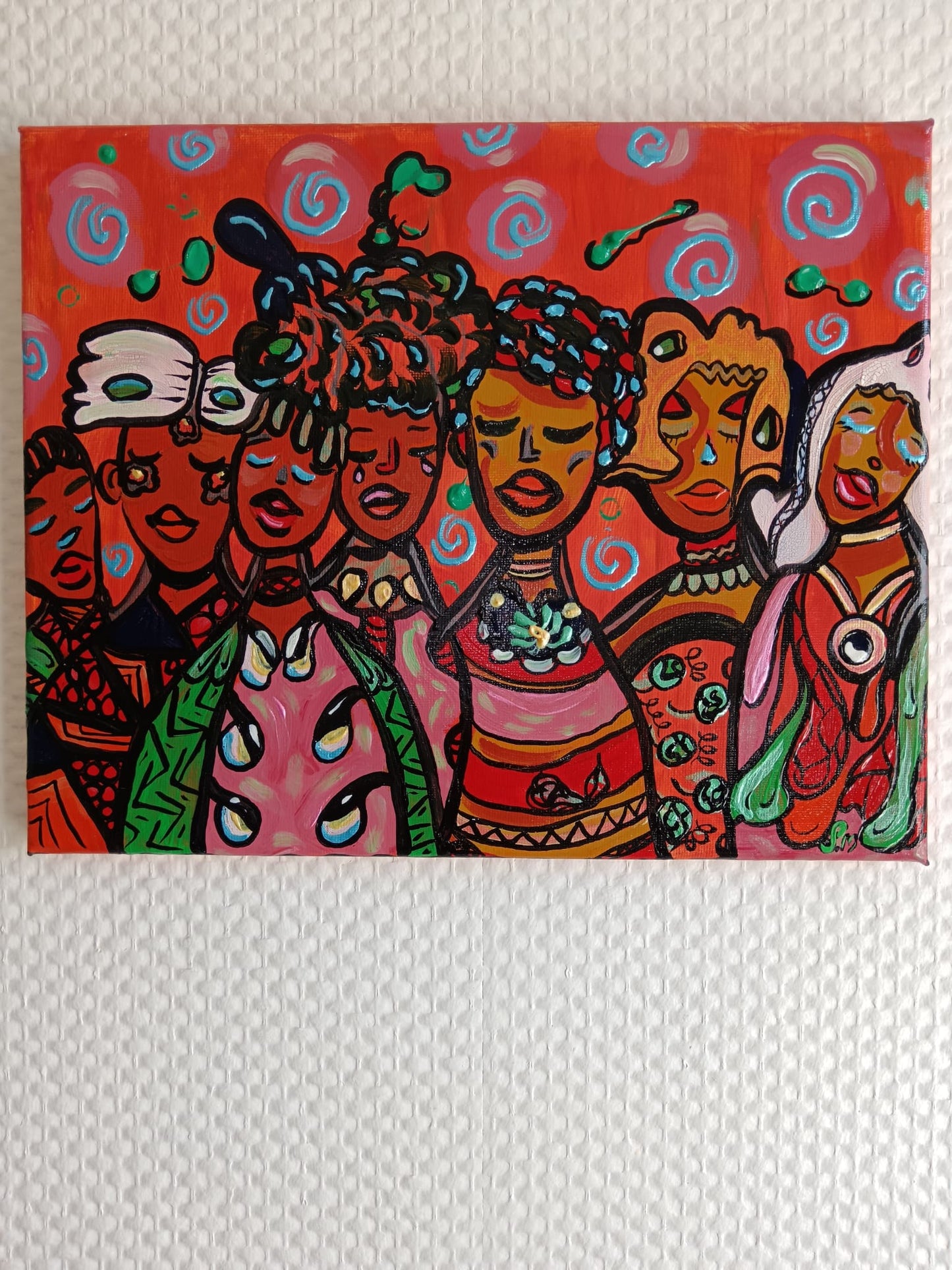 "Le collectif" Peinture acrylique 24 X 30 cm - Pièce unique originale signée avec certificat d'authenticité