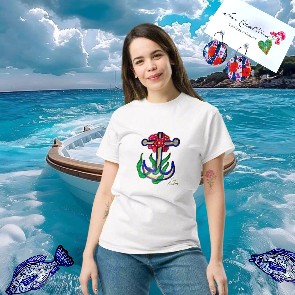 T-shirt Classic Unisexe en coton - Motif Design "Ancre fleuri" Edition 2025