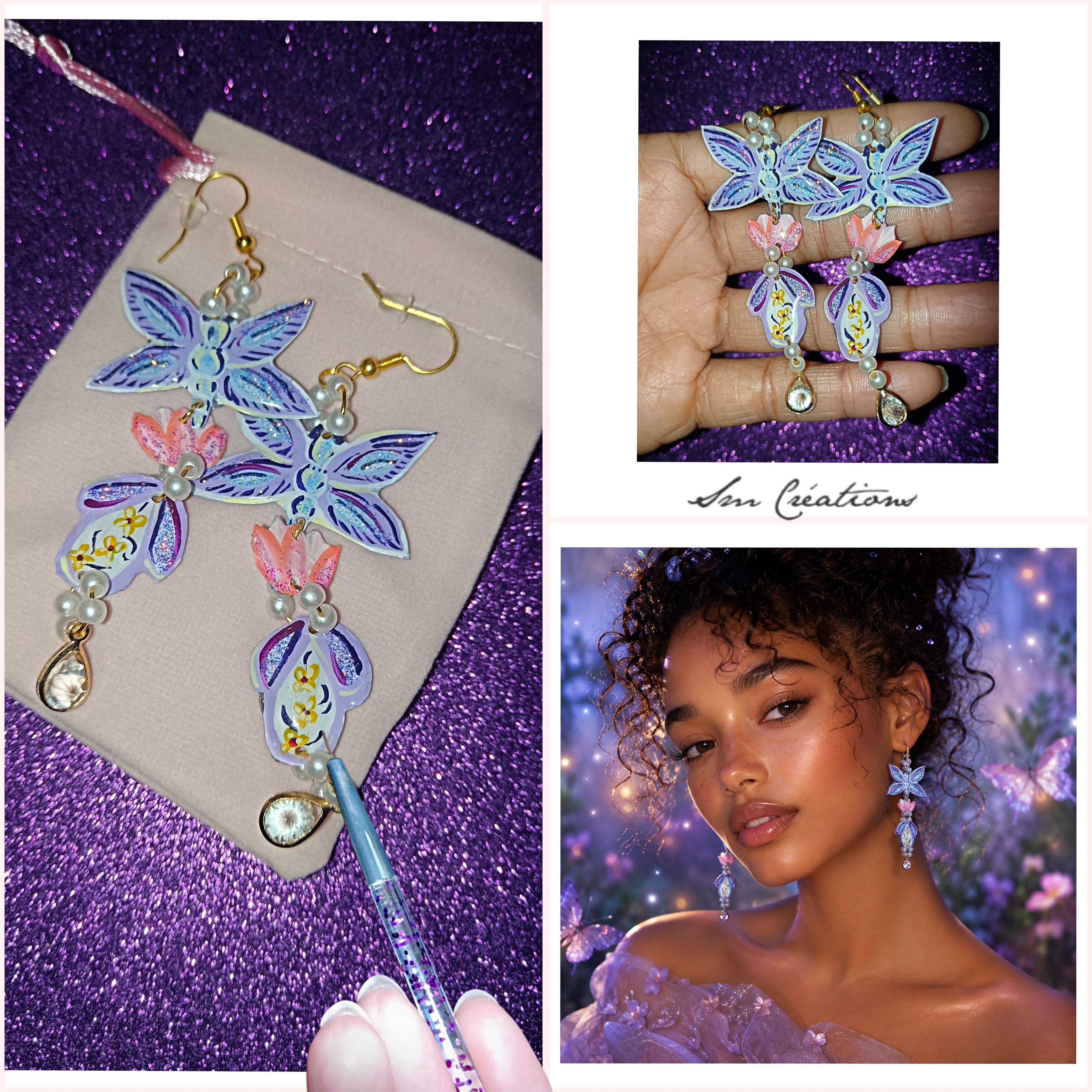 Boucle d'oreille artistique |''L'envol 💜 ''| 95% Naturel Fais Main - Arte chic