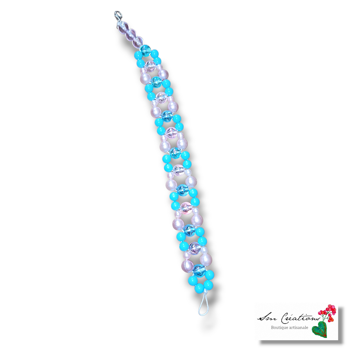 Bracelet bohème chic - Coloris Bleu/ Rose irisé