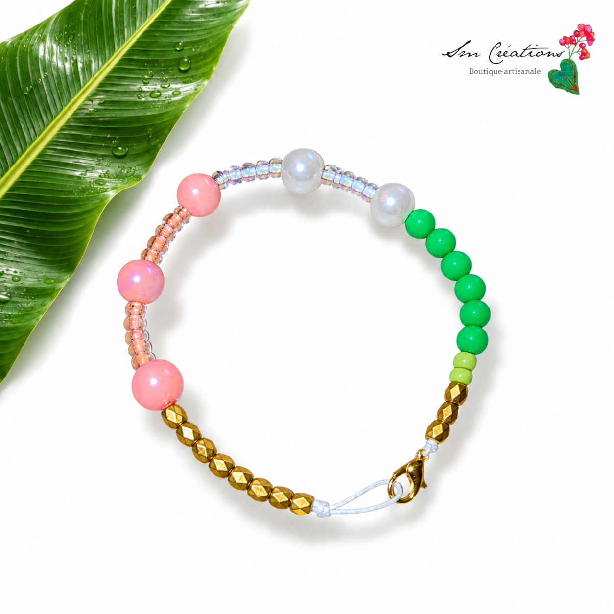 Bracelet Coloris Corail Blanc Vert ✨