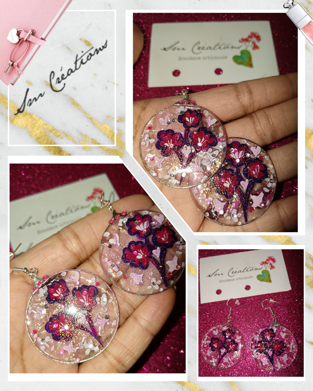 Boucle d'oreille artistique |Collection Créoles ColorBlock| Peintes à la main | QTE 01