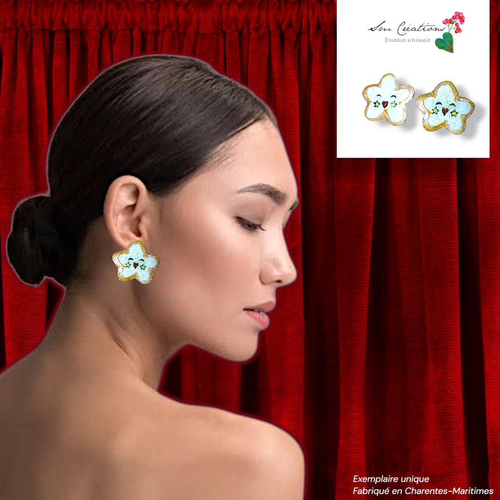 Boucle d'oreille artistique |''Petites étoiles qui brillent''| 95% Naturel Fais Main