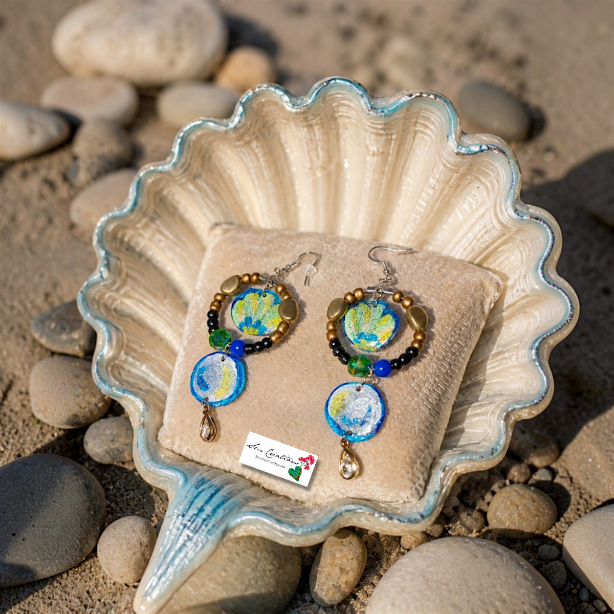 Boucle d'oreille artisanale ''Entres bulles et galets''