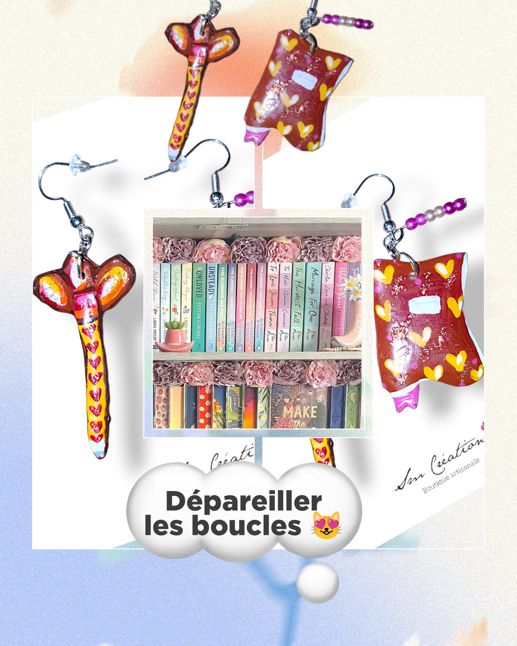 Boucle d'oreille artistique |''Journal et crayon assortis''| 95% Naturel Fais Main