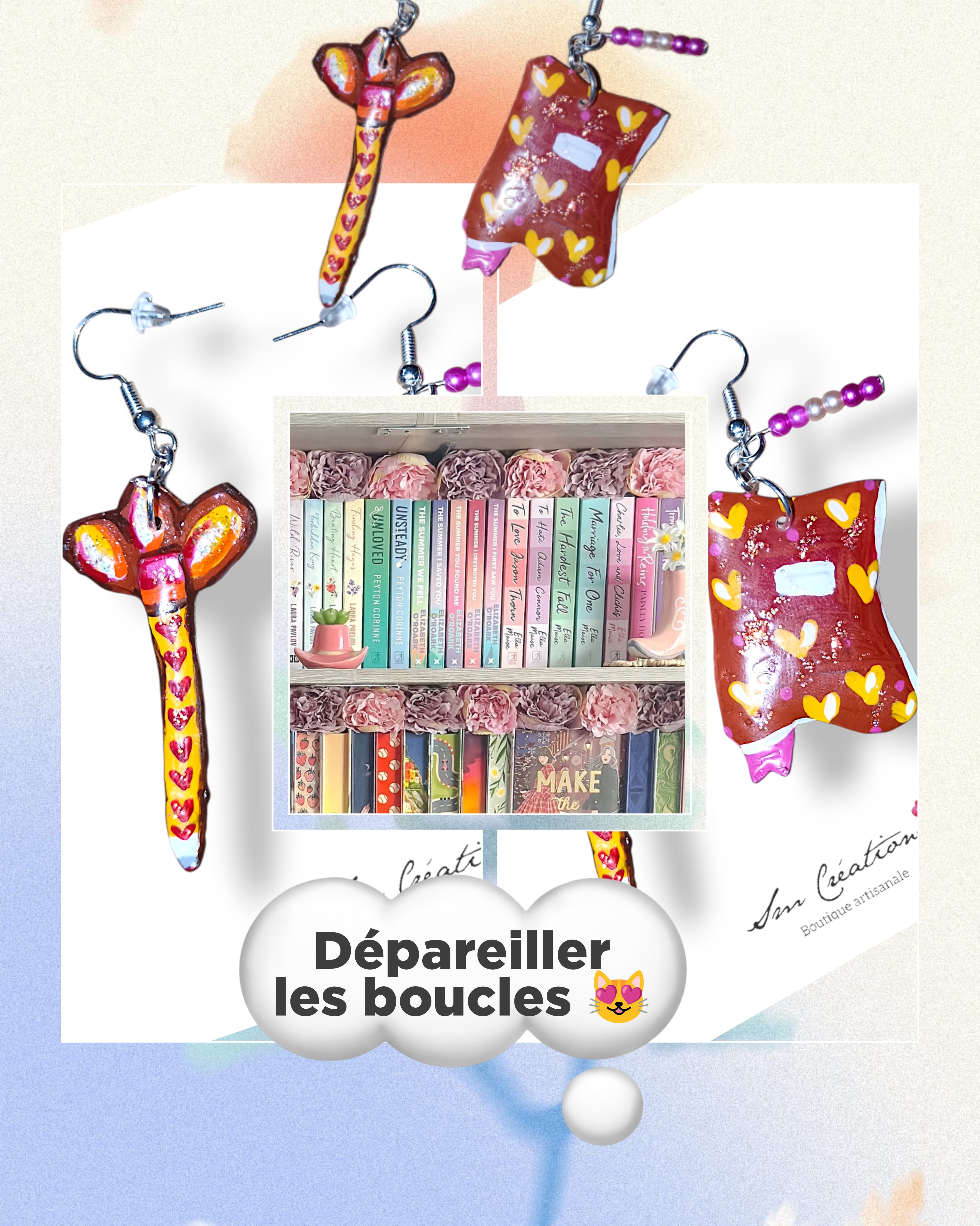 Boucle d'oreille artistique |''Journal et crayon assortis''| 95% Naturel Fais Main