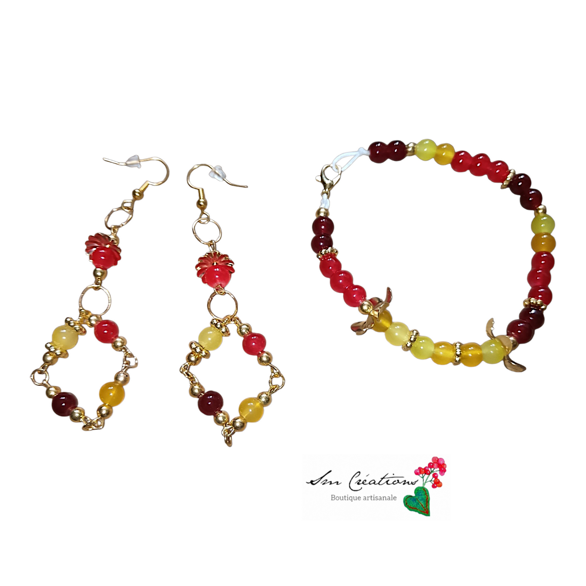 Parure Bracelet Boucle d'oreille ''Le chant du baobab'' Fabrication Unique