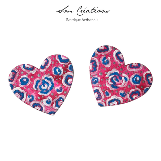 Duo de cœur "Roses en bleu" Mini toile aimantée artisanale - Exemplaire unique / Collection Coeur bohème N°1