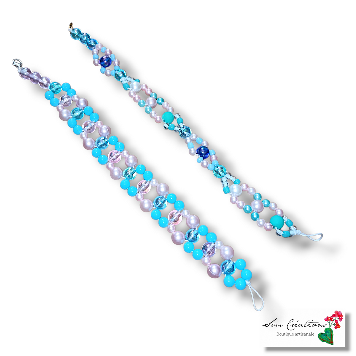 Bracelet bohème chic - Coloris Bleu/ Rose irisé