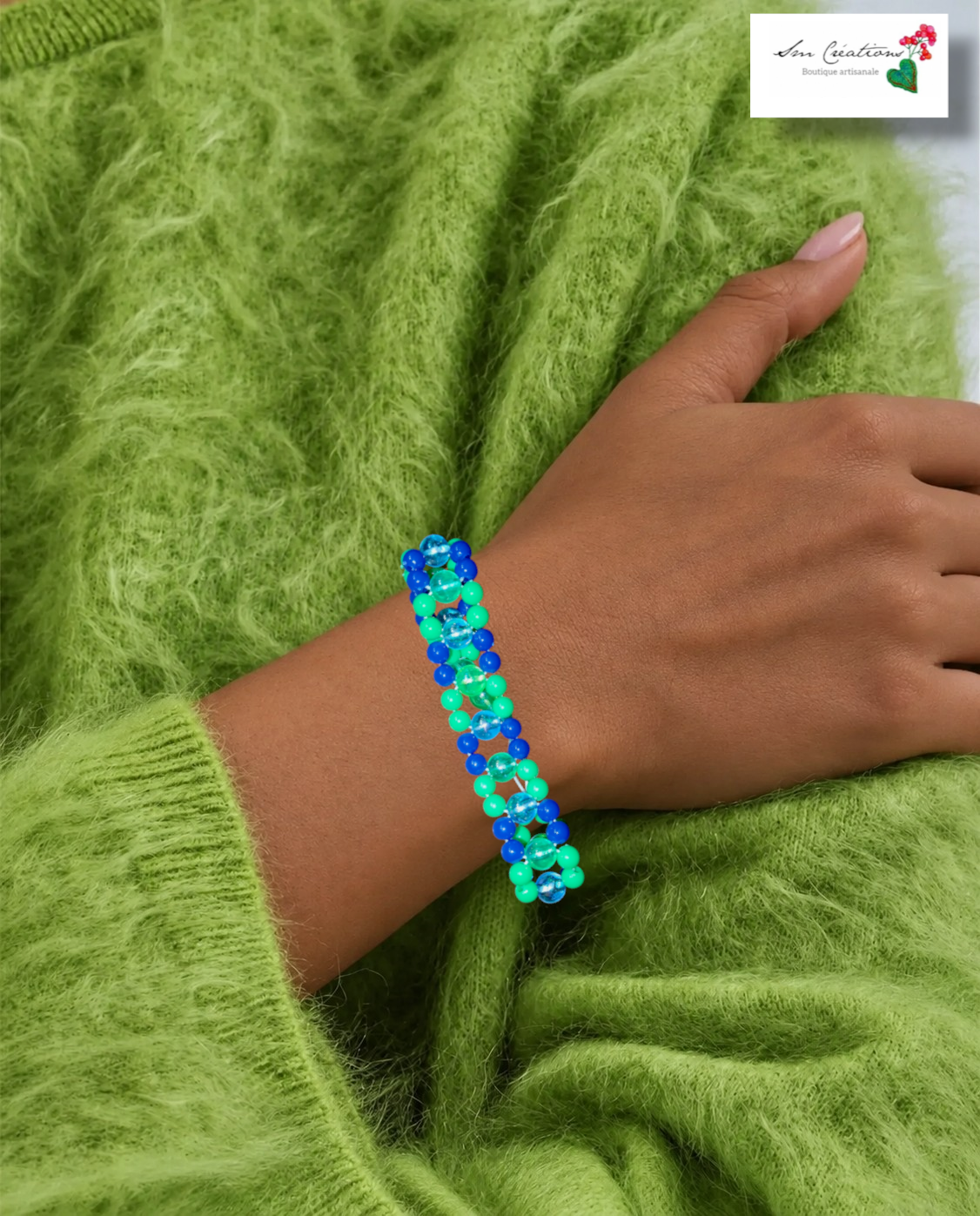 Bracelet artisanale exemplaire unique ''Entres terre et mer'' Couleurs Peps
