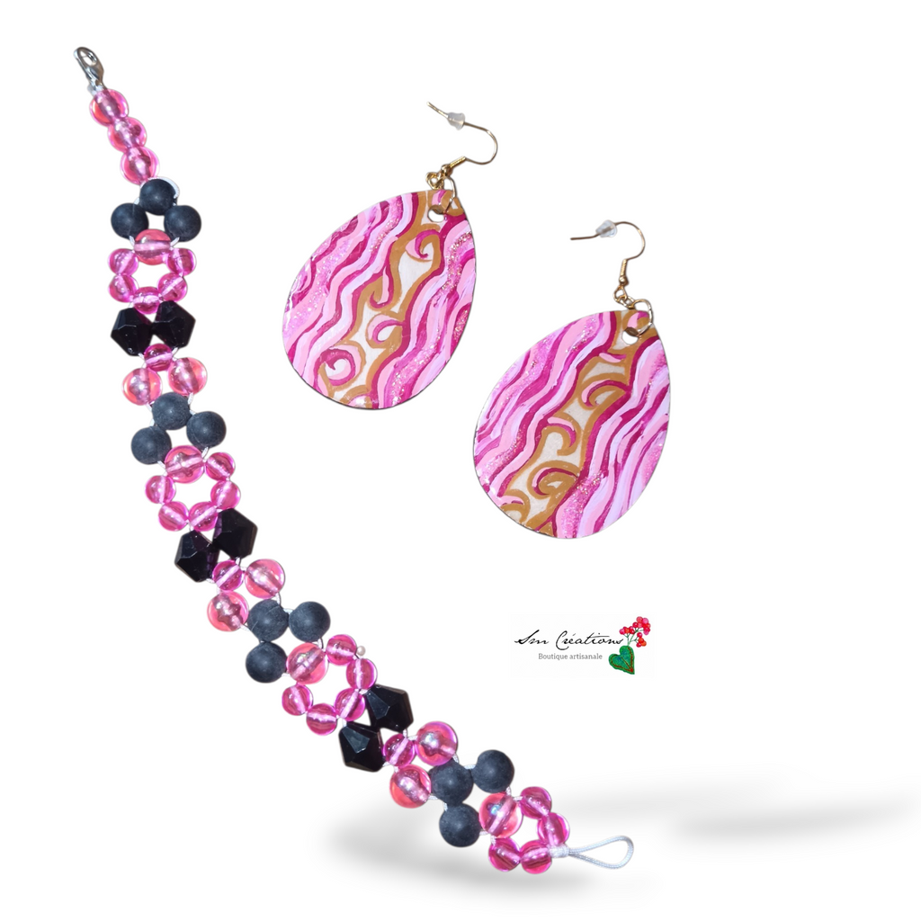 Boucle d'oreille ''Comme une vague de rose''Création unique