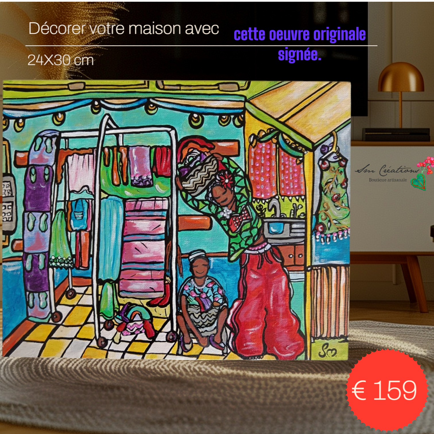 "Scène de ménage" Peinture acrylique et 3D Paint 24X30cm - Exemplaire unique signé avec certificat d'authenticité