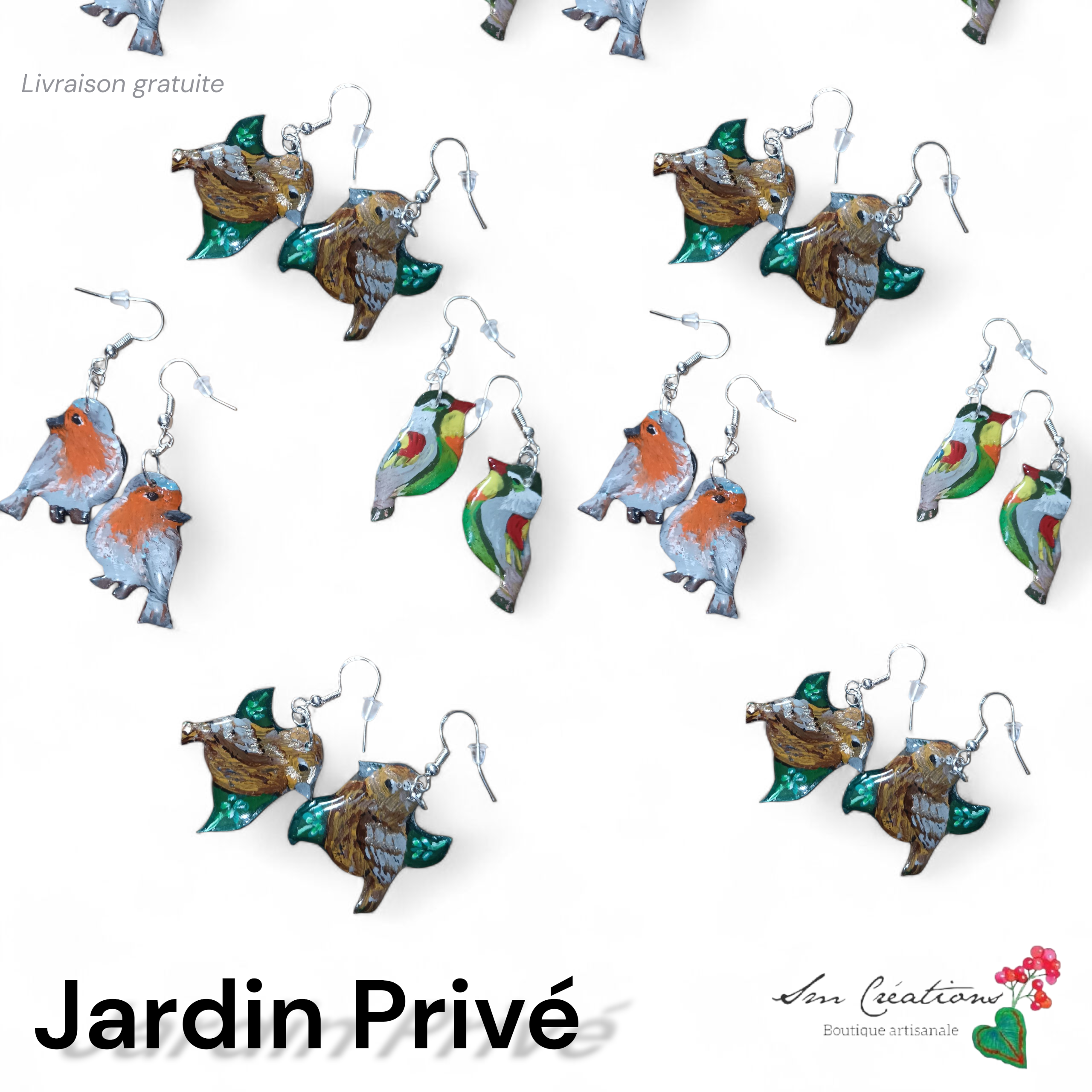 Boucle d'oreille artistique |''Rossignol du Japon'' Jardin Privé| 95% Naturel Fais Main