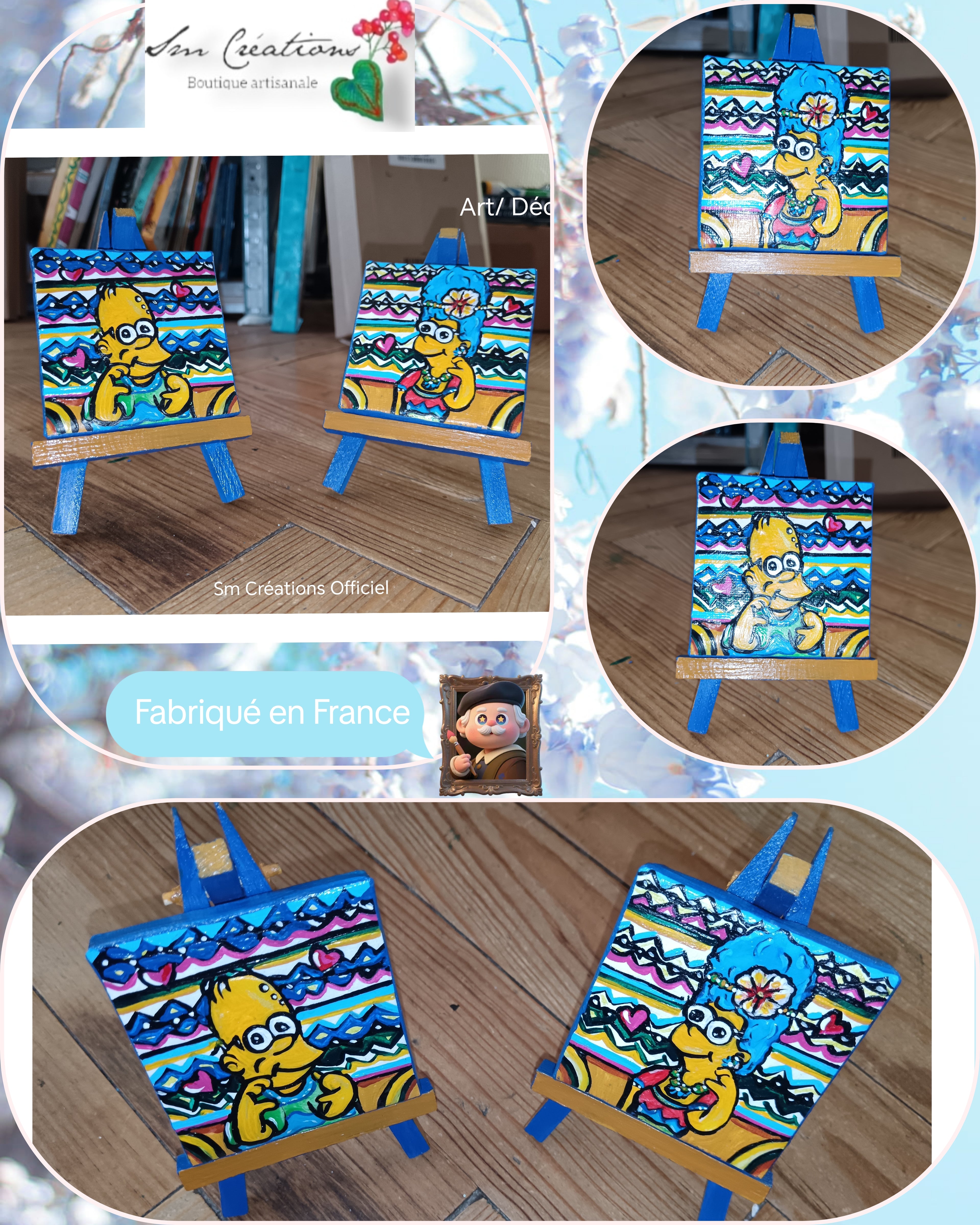 (Lot de 2) Peinture décoratif joviale ''Duo Simpson''| Signé Sm