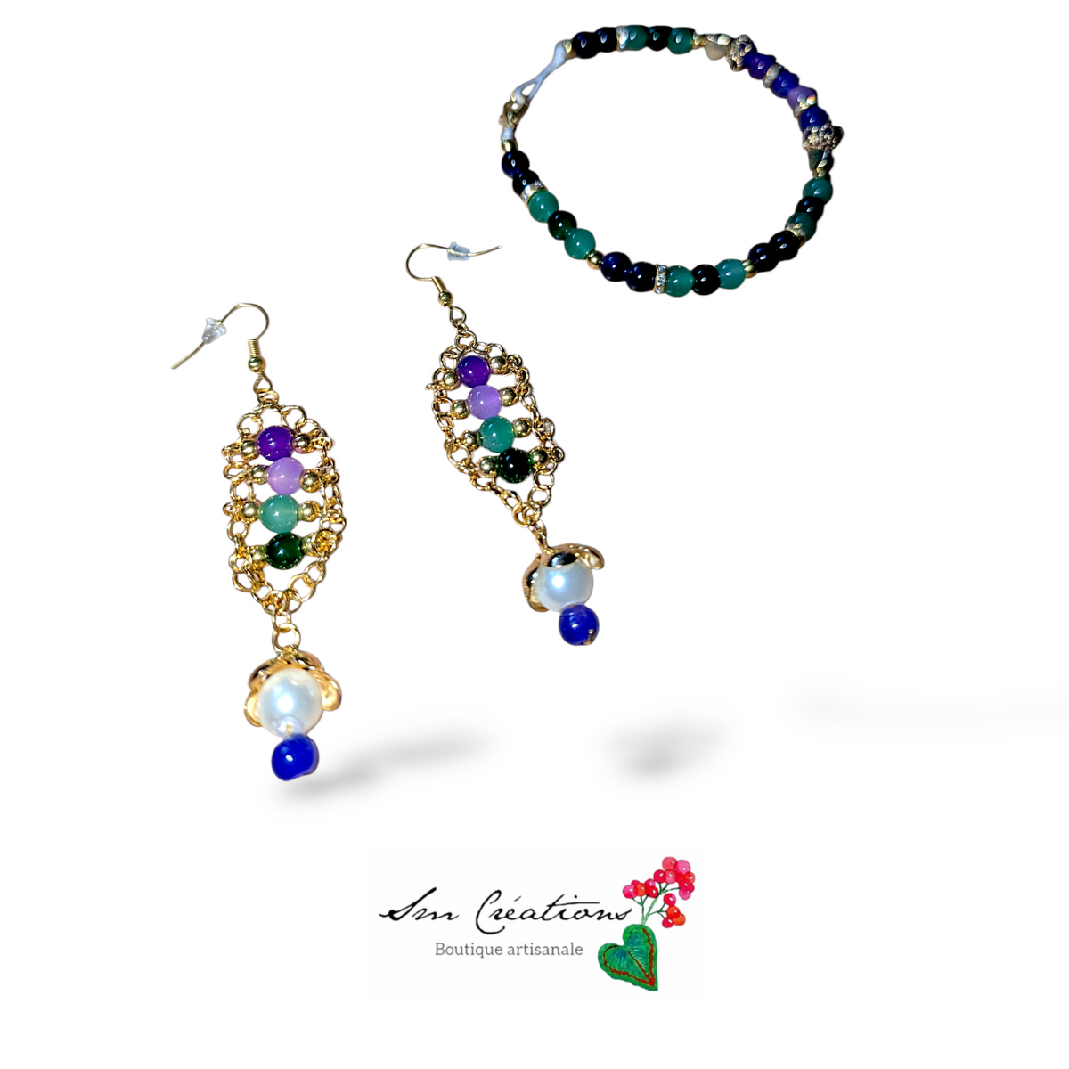 Ensemble de bijoux fantaisie fais main ''Menthe Cassis''