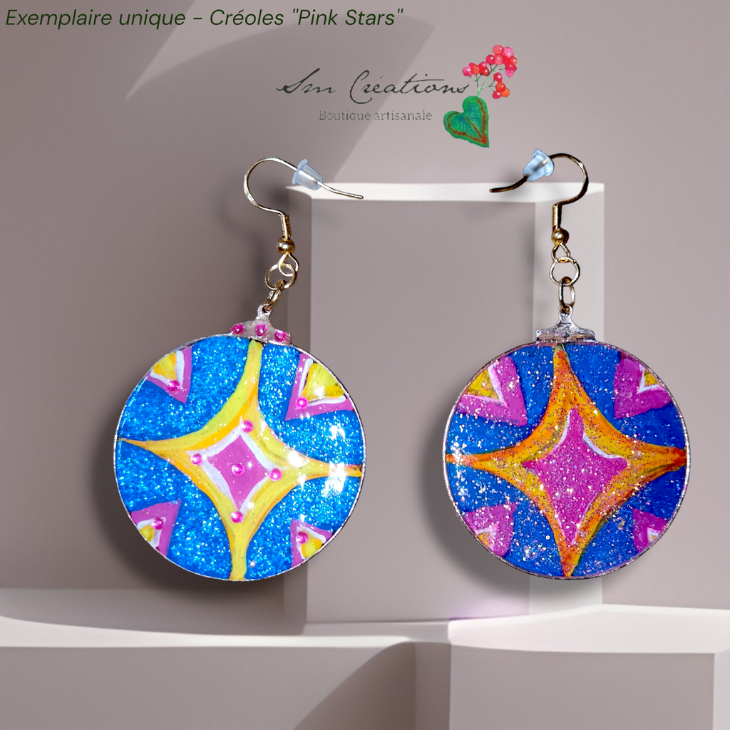 Boucle d'oreille artistique |Collection Créoles ColorBlock| Peintes à la main | QTE 01