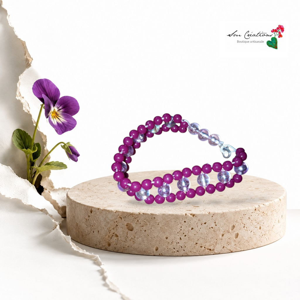 Bracelet Violine et perle blanche irisée