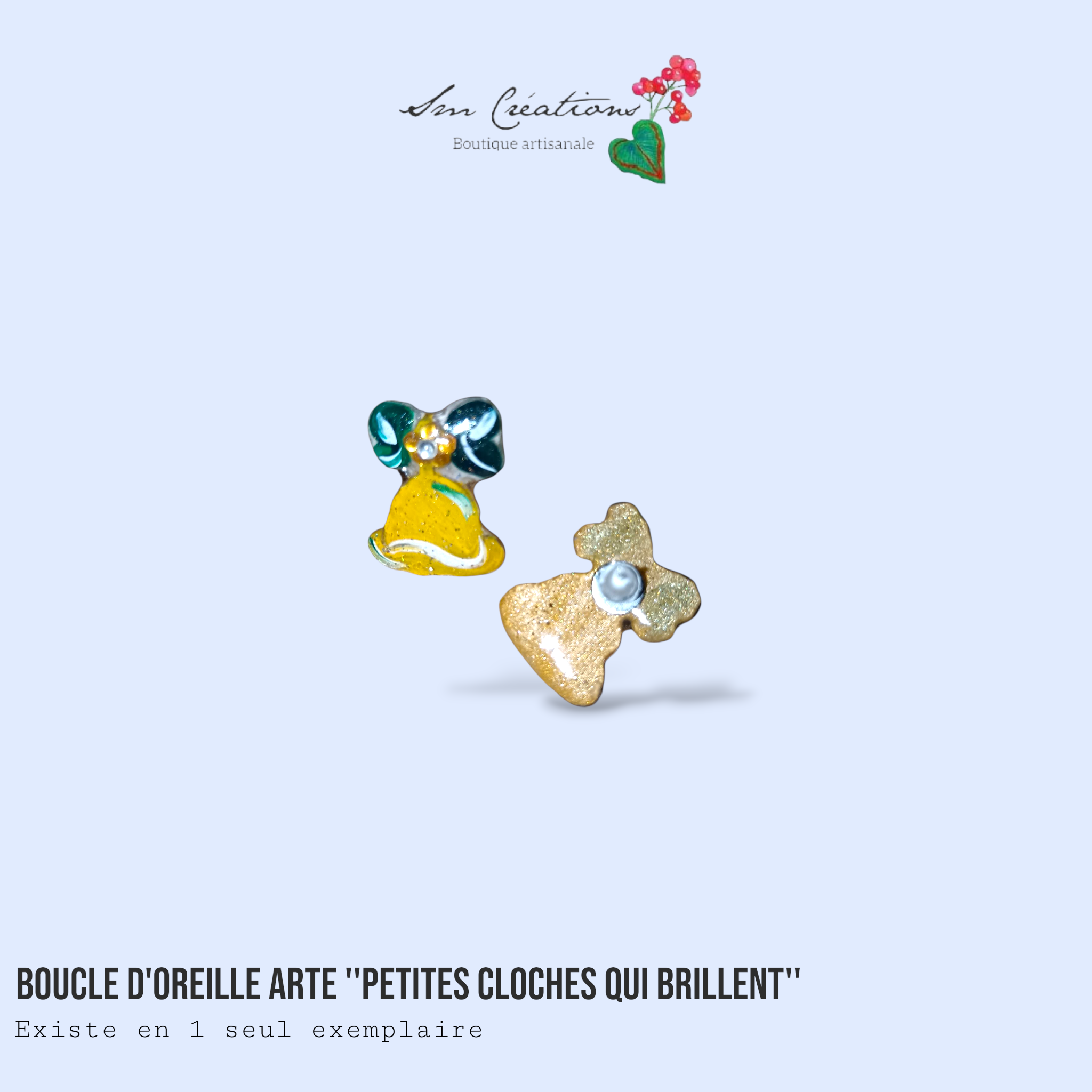 Boucle d'oreille artistique |''Petites cloches qui brillent''| 95% Naturel Fais Main