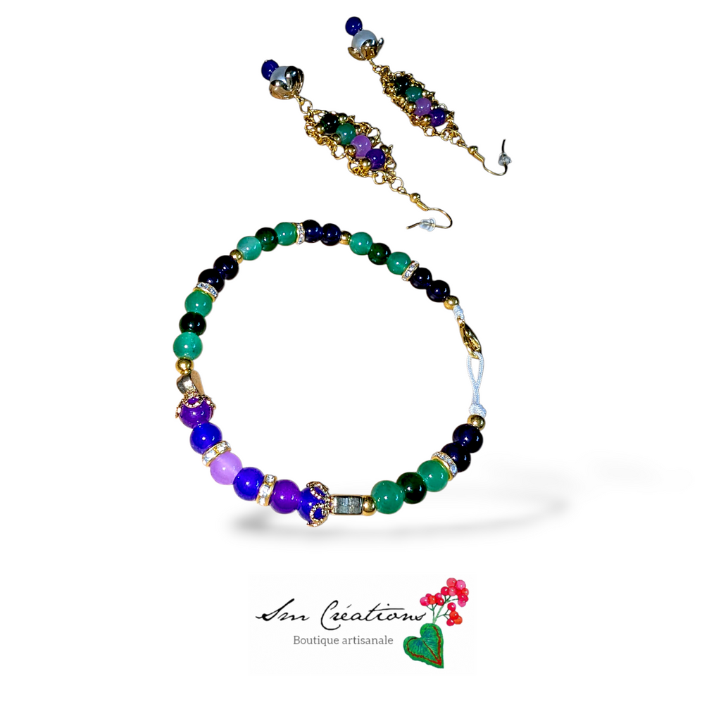 Ensemble de bijoux fantaisie fais main ''Menthe Cassis''