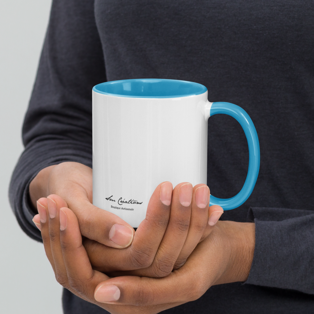 Mug Bi-Color Blanc - Bleu Cerulean "Petite Mama - La perle"/ Sm Créations - Edition limitée/ Design inédit
