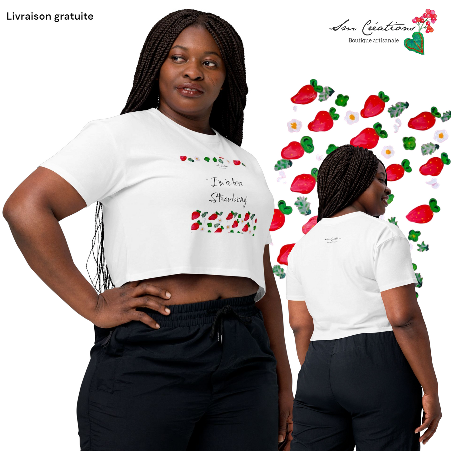 Crop top pour femme "I'm in love Strawberry" Edition limitée Design - Sm Creations 2025