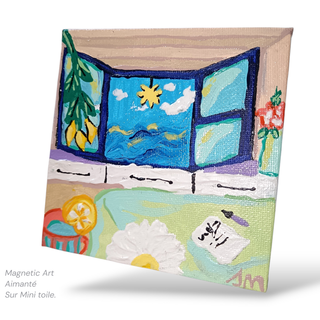 Aimant décoratif |Mini toile aimanté ''La petite cabine'' Art déco