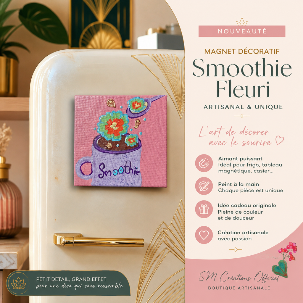 Magnet décoratif artisanal « Smoothie Fleuri »🌸