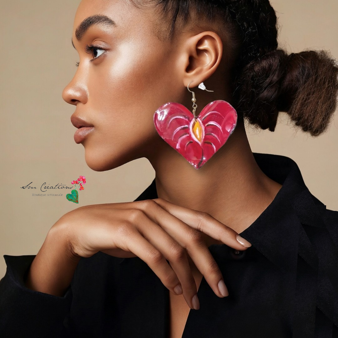 Boucle d'oreille artistique |''Coeur de plantes ''| 95% Naturel Fais Main