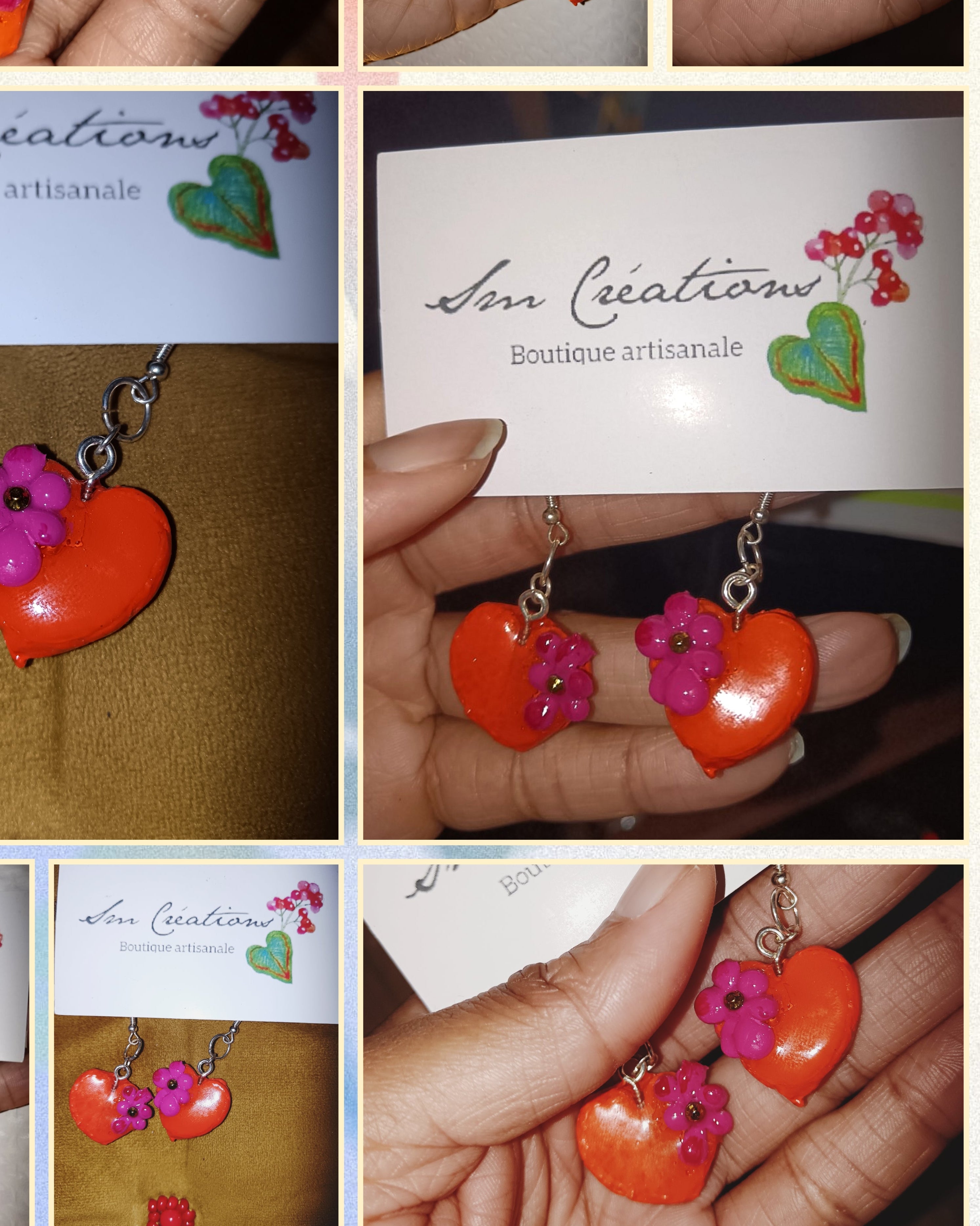 Boucle d'oreille artistique |''Coeur d'orange'' Color Pop| 95% Naturel Fais Main
