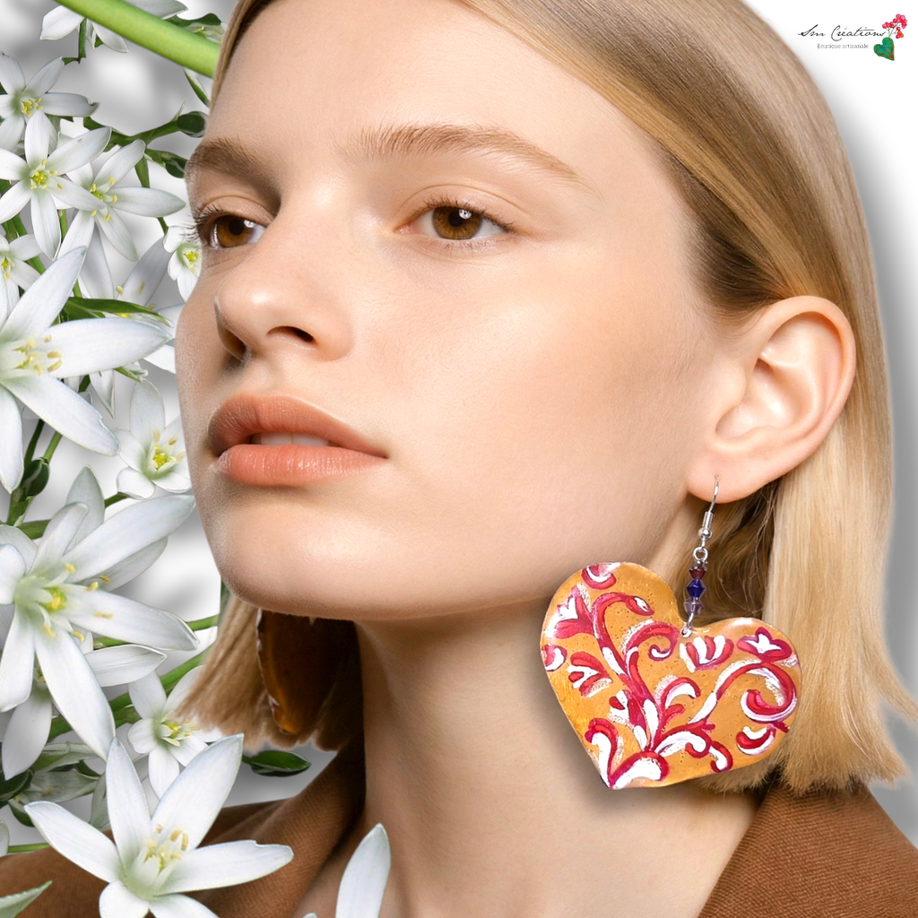Boucle d'oreille artistique |''Confiture à onze heures''| 95% Naturel Fais Main