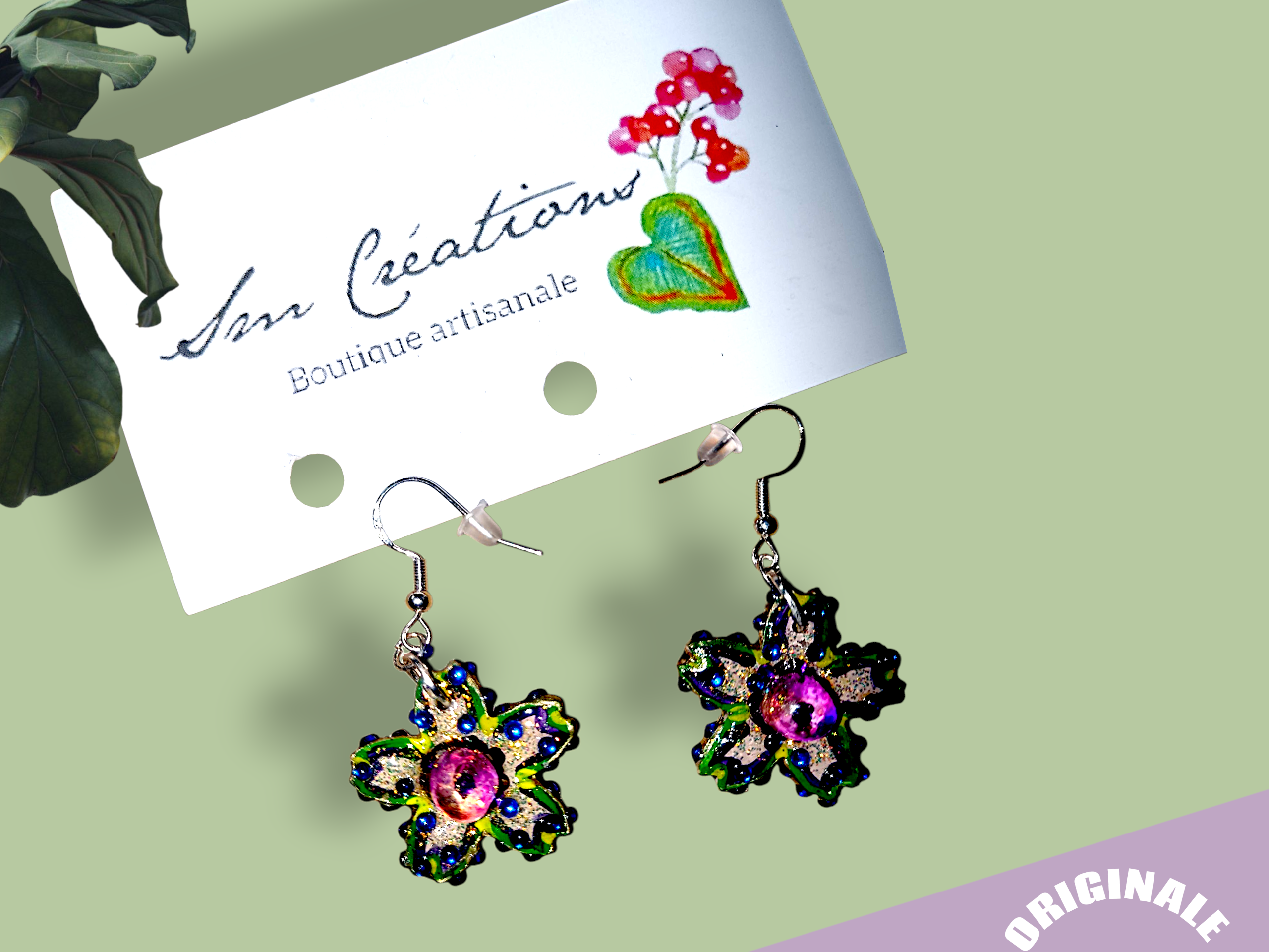 Boucle d'oreille artistique |''Fleurs galactique'' Flowers Pop| 95% Naturel Fais Main