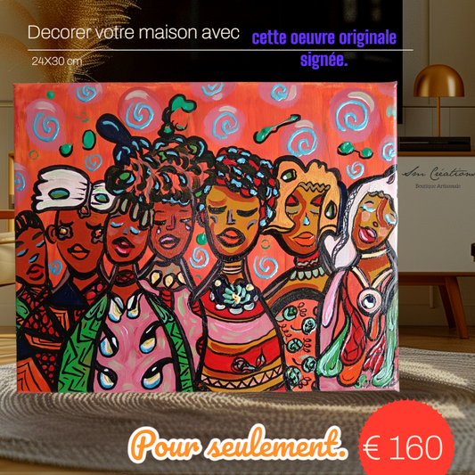 "Le collectif" Peinture acrylique 24 X 30 cm - Pièce unique originale signée avec certificat d'authenticité