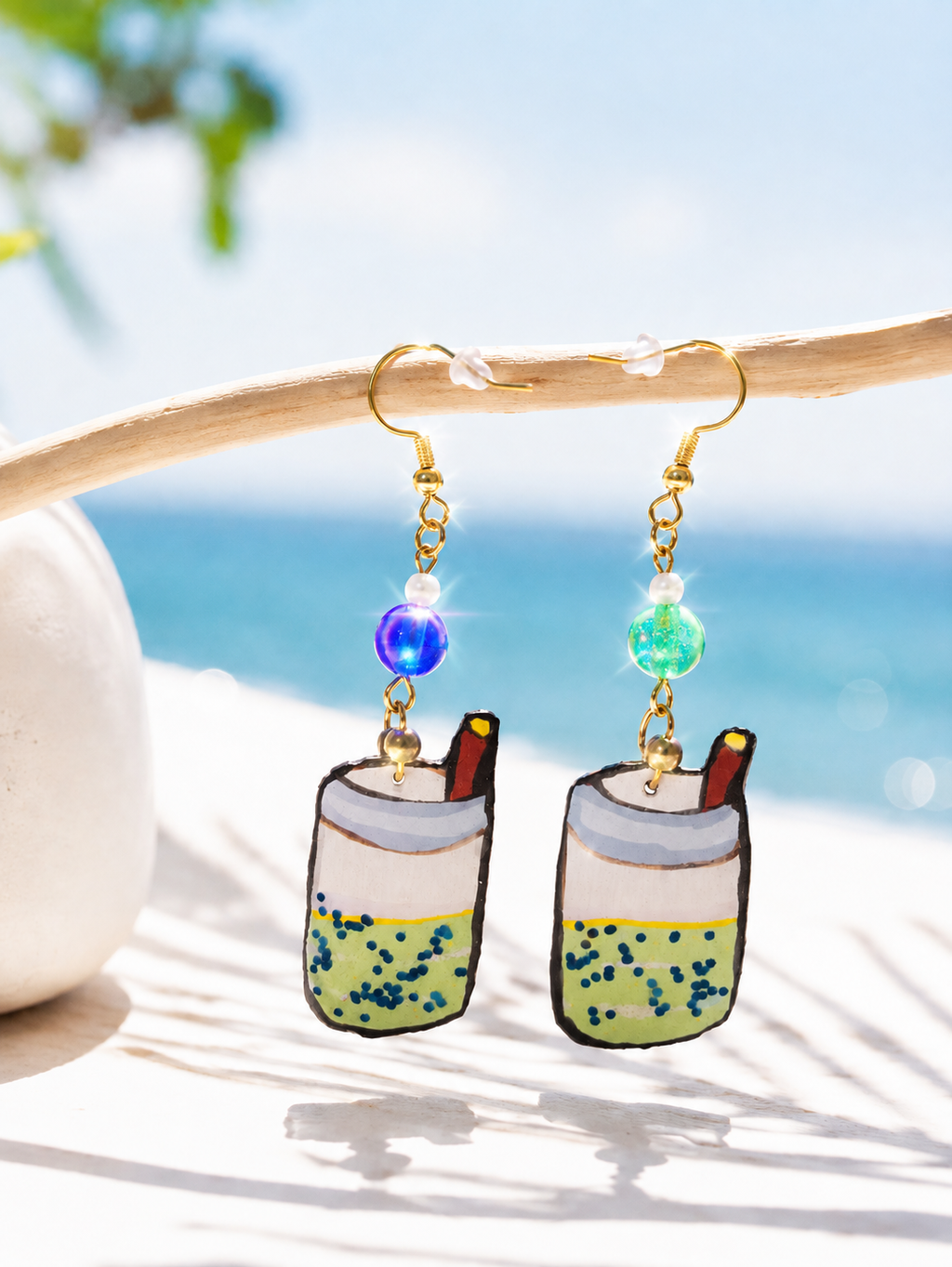 Boucles d'oreilles Matcha artisanales peintes à la main