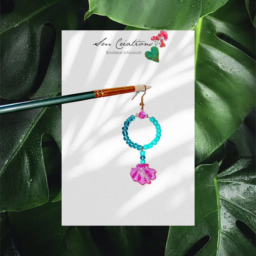 Boucle d'oreille en gomme d'arabique/ acrylic paint/ perles de rocaille ''Handmade with paint'' Capsule Splash - 2025