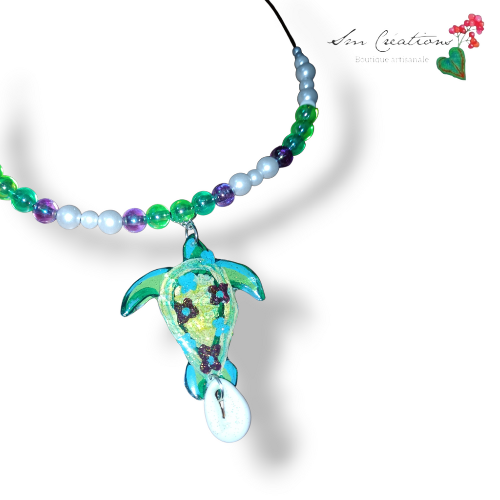 Collier Tortue Lagon artisanal – Collier fait main inspiré de l'océan ✨💙