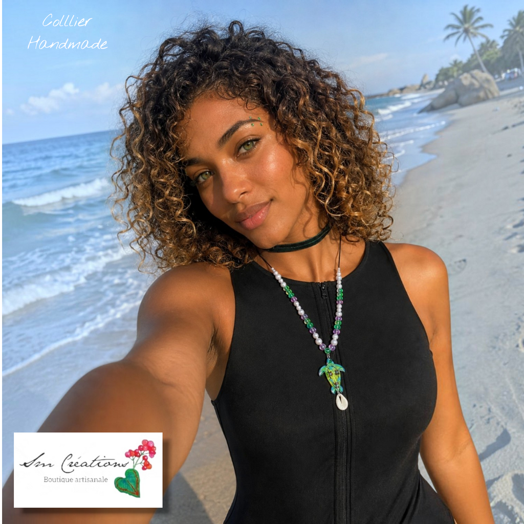 Collier Tortue Lagon artisanal – Collier fait main inspiré de l'océan ✨💙