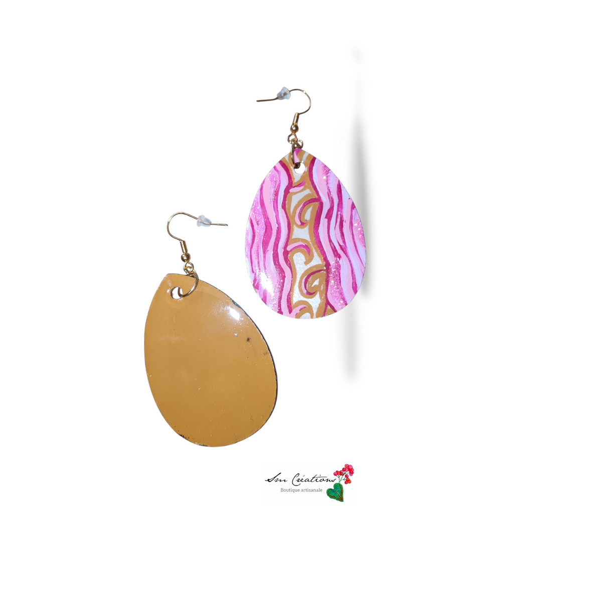 Boucle d'oreille ''Comme une vague de rose''Création unique