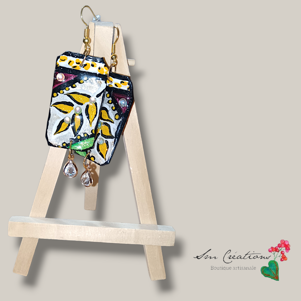 Boucle d'oreille artistique |''Balade Nocturne ''| 95% Naturel Fais Main - Arte chic
