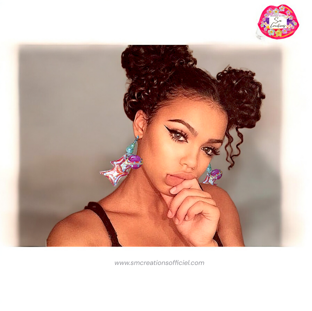 Boucle d'oreille artistique |''Saturné'' Color Pop| 95% Naturel Fais Main