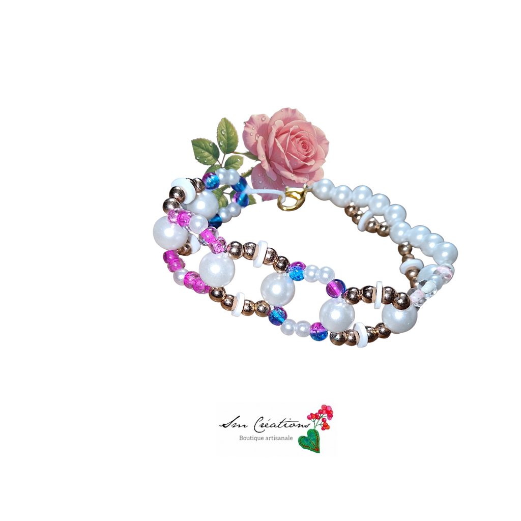Ensemble de bijoux fais main Couleurs Or/ Rose bonbon / Bleu nuit