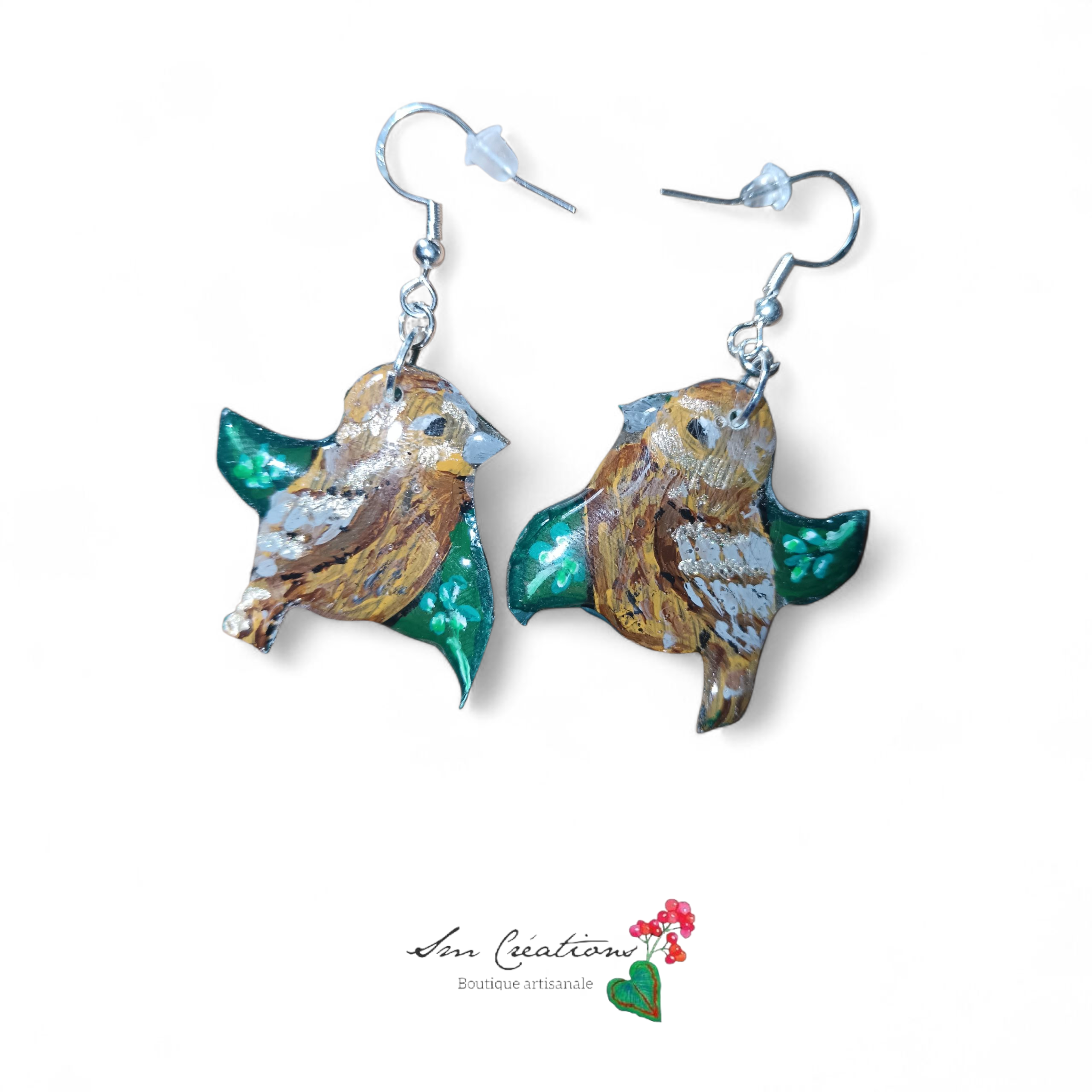 Boucle d'oreille artistique |''Rouge gorge'' Jardin Privé| 95% Naturel Fais Main