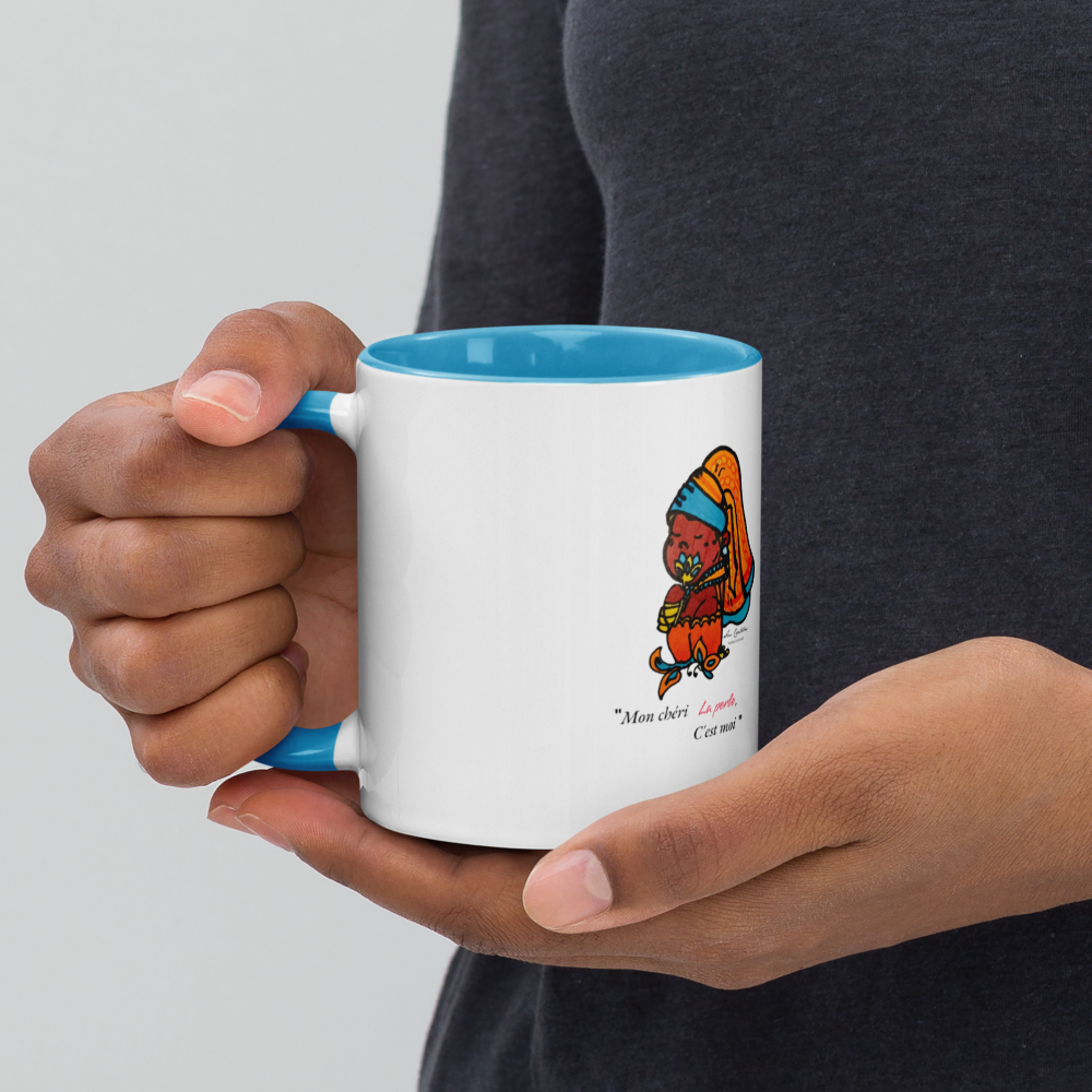 Mug Bi-Color Blanc - Bleu Cerulean "Petite Mama - La perle"/ Sm Créations - Edition limitée/ Design inédit