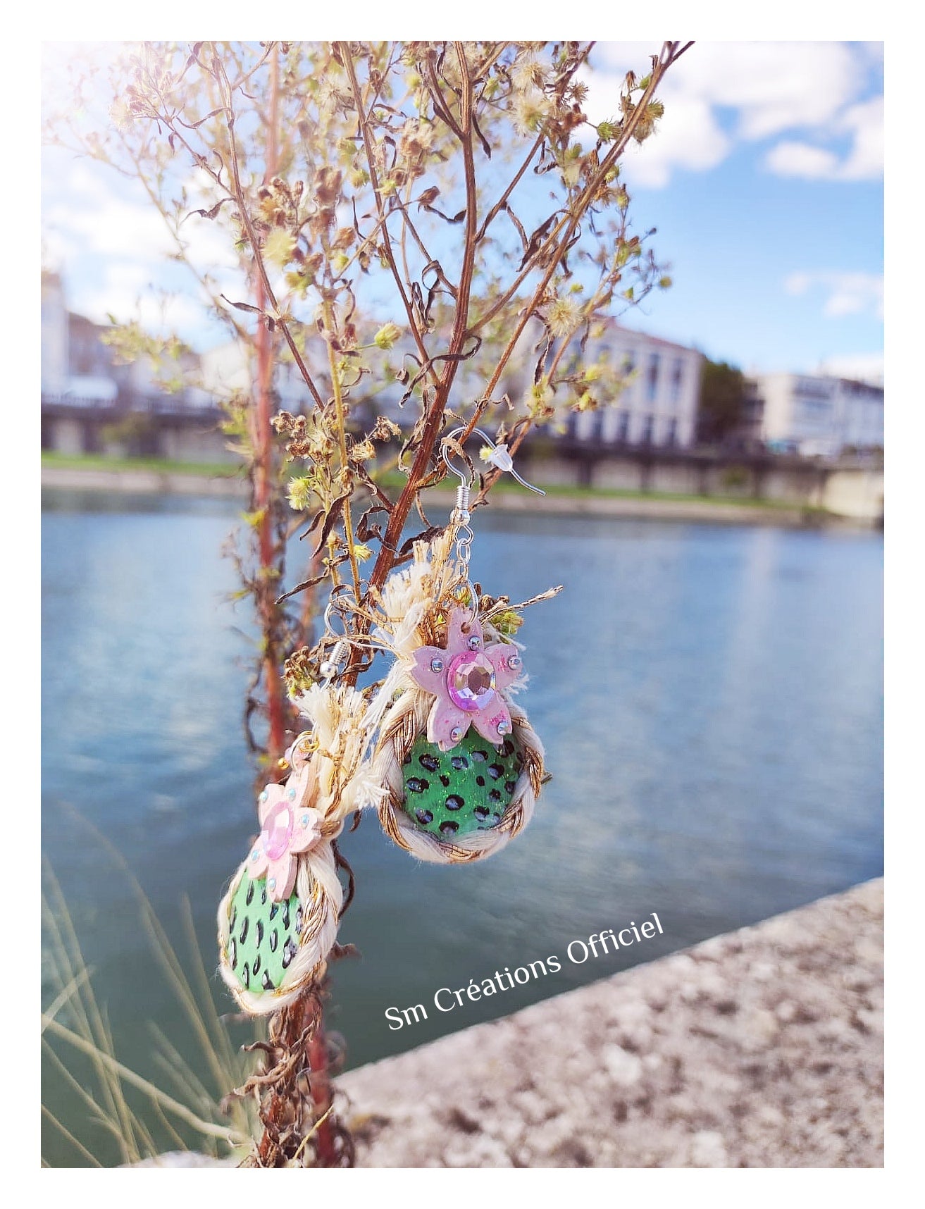 Boucle d'oreille artisanale Arte| ''Nanass Rose'' 95%Naturel