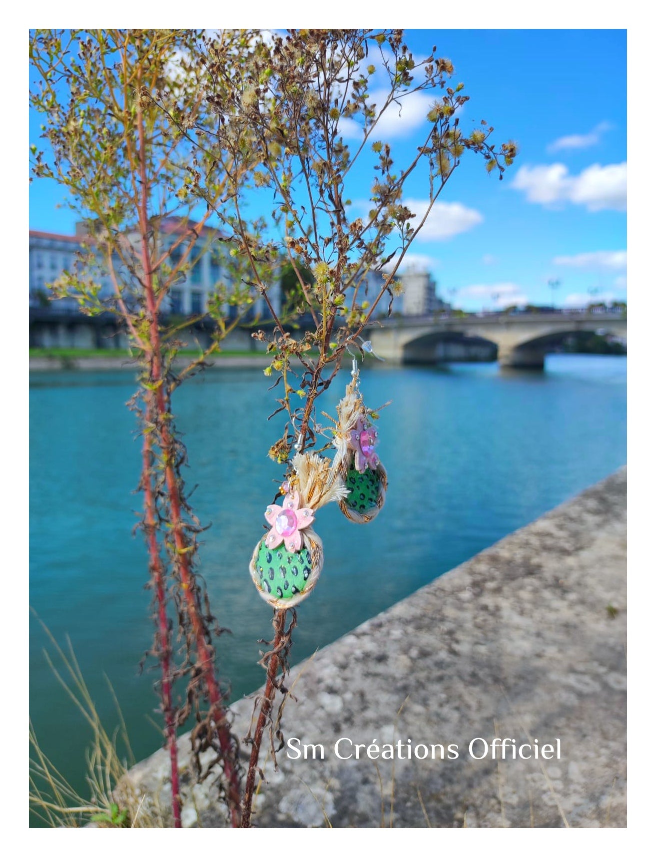 Boucle d'oreille artisanale Arte| ''Nanass Rose'' 95%Naturel