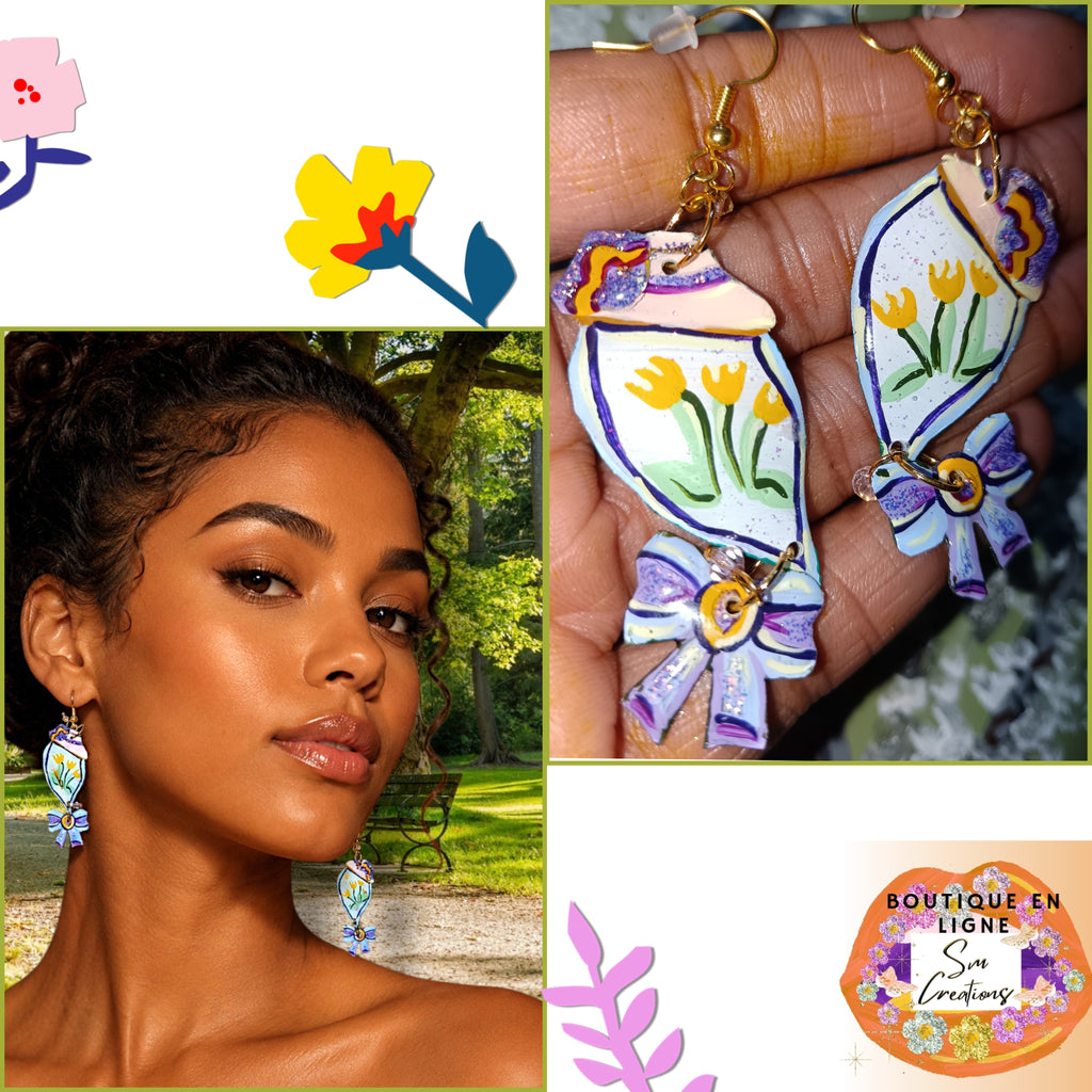 Boucle d'oreille artistique |''Champs-Être ''| 95% Naturel Fais Main - Arte chic